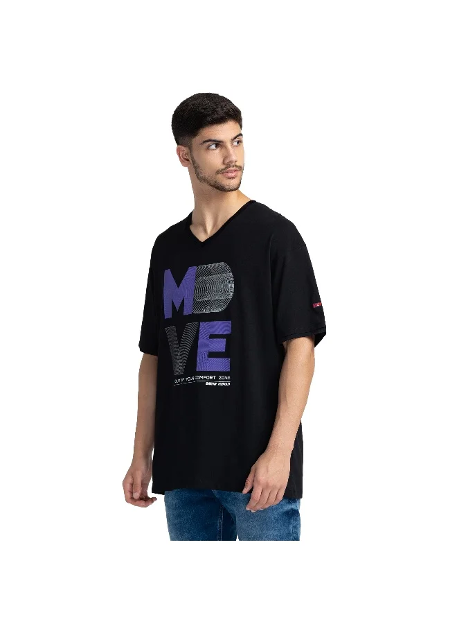 بيينغ هيومان Mens Black Round Neck Short Sleeve T-Shirt