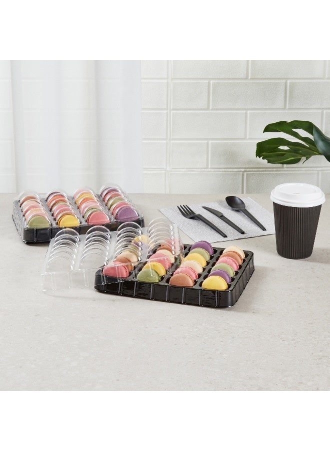 Restaurantware 11 x 8.9 Inch Macaron Containers, 100 Shockproof Macaron Boxes - Fits 24 Macarons, With Clear Lids, Black Plastic Macaron Packaging, Use At Bakeries or Parties, For Gifting Macarons  - Image 3
