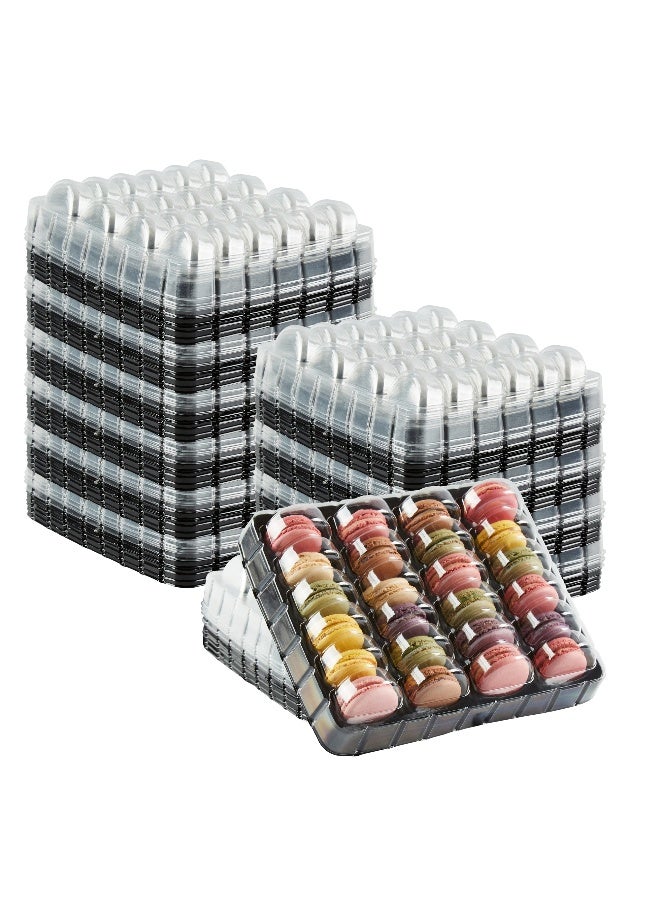 Restaurantware 11 x 8.9 Inch Macaron Containers, 100 Shockproof Macaron Boxes - Fits 24 Macarons, With Clear Lids, Black Plastic Macaron Packaging, Use At Bakeries or Parties, For Gifting Macarons  - Image 2