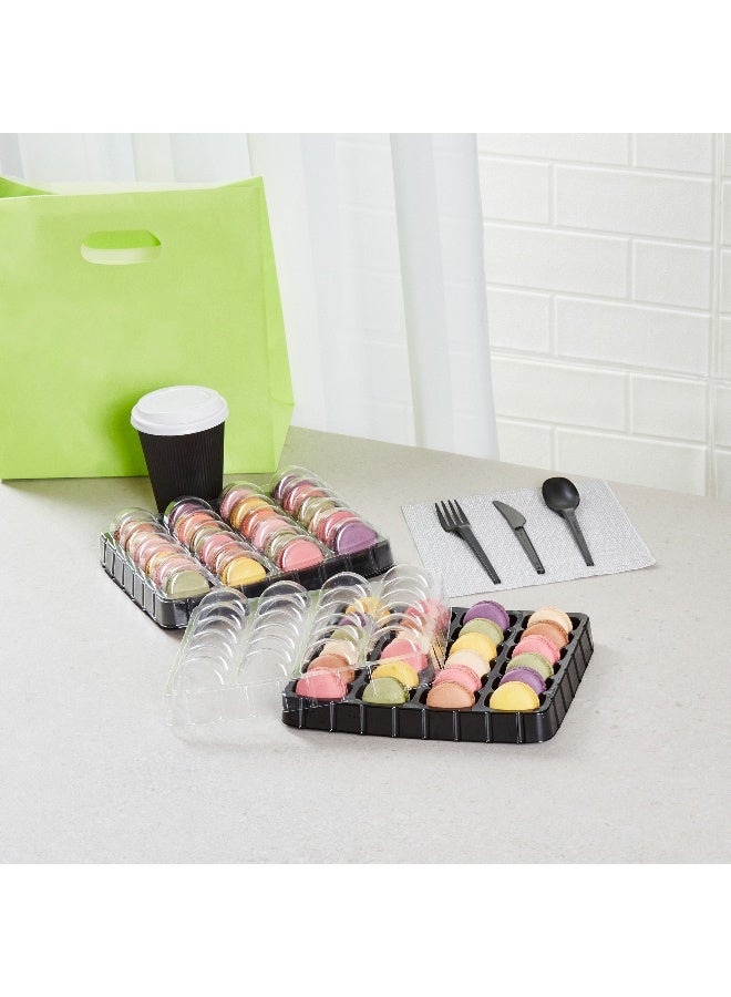 Restaurantware 11 x 8.9 Inch Macaron Containers, 100 Shockproof Macaron Boxes - Fits 24 Macarons, With Clear Lids, Black Plastic Macaron Packaging, Use At Bakeries or Parties, For Gifting Macarons  - Image 4