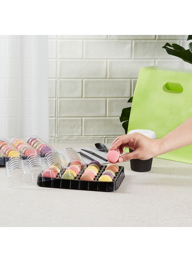 Restaurantware 11 x 8.9 Inch Macaron Containers, 100 Shockproof Macaron Boxes - Fits 24 Macarons, With Clear Lids, Black Plastic Macaron Packaging, Use At Bakeries or Parties, For Gifting Macarons  - Image 5