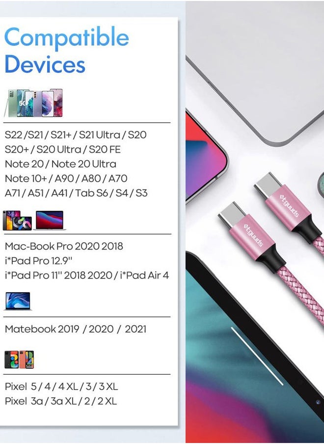 Pink Long USB C to USB C Cable 10ft, 2-Pack, 60W USBC to USBC Cord, Type C to C Charger Cable Fast Charging for iPhone 15 Pro Max/Plus, for MacBook/iPad, for Samsung Galaxy S24 S23 S22, Pixel