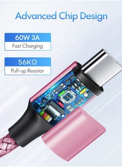 etguuds Pink Long USB C to USB C Cable 10ft, 2-Pack, 60W USBC to USBC Cord, Type C to C Charger Cable Fast Charging for iPhone 15 Pro Max/Plus, for MacBook/iPad, for Samsung Galaxy S24 S23 S22, Pixel  - Image 2