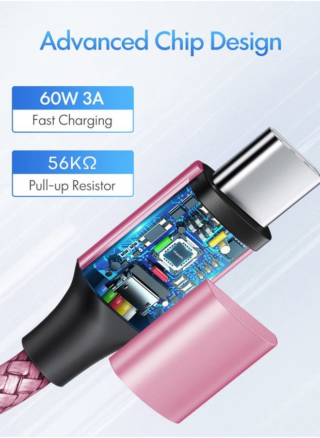 Pink Long USB C to USB C Cable 10ft, 2-Pack, 60W USBC to USBC Cord, Type C to C Charger Cable Fast Charging for iPhone 15 Pro Max/Plus, for MacBook/iPad, for Samsung Galaxy S24 S23 S22, Pixel
