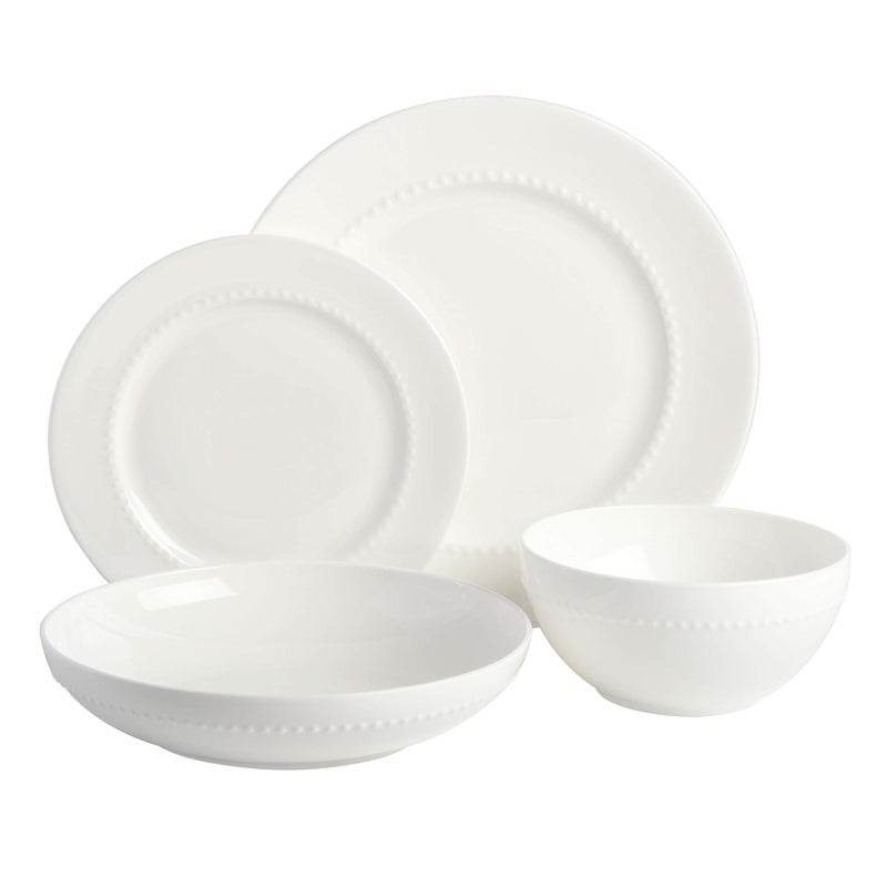 Gibson Elite Embossed Bone China 16-Piece Double Bowl Dinnerware Set, Service for 4 â€“ White Elegant Plates and Bowls - Image 2