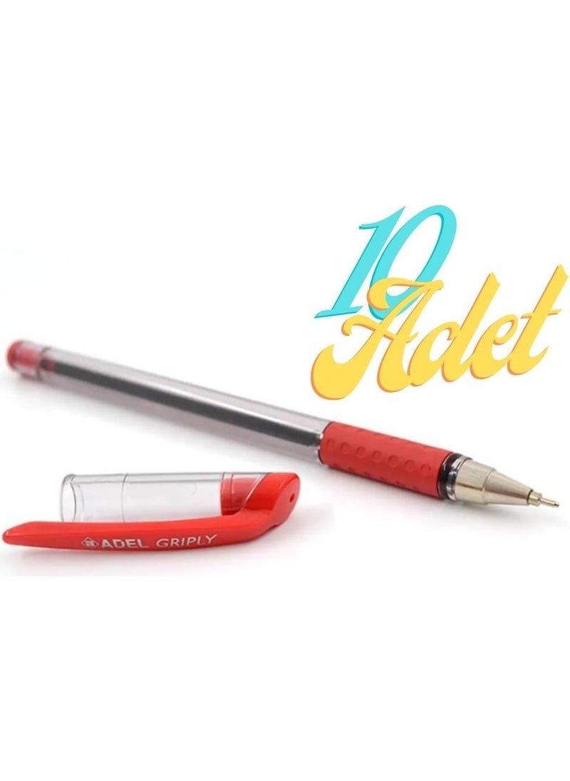 Adel Griply Ballpoint Pen Red 0.7 mm Fine Tip 10 Pieces 