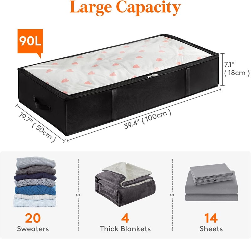 Lifewit Under Bed Storage Containers 4 Pack, Large Capacity Blanket Storage Bags with Reinforced Handle, Organization and Storage for Comforters, Sheets, Clothes, Bedroom, Closet, College Dorm, Black - Image 2