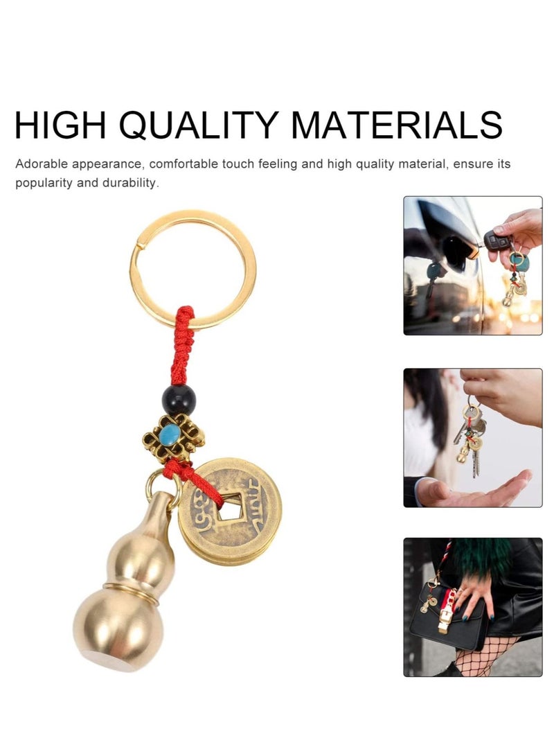 SYOSI 2PCS Feng Shui Brass Gourd Pumpkin Keychain Chinese Feng Shui Coins for Good Luck Wealth Prosperity Success Caravan Decor - Image 4