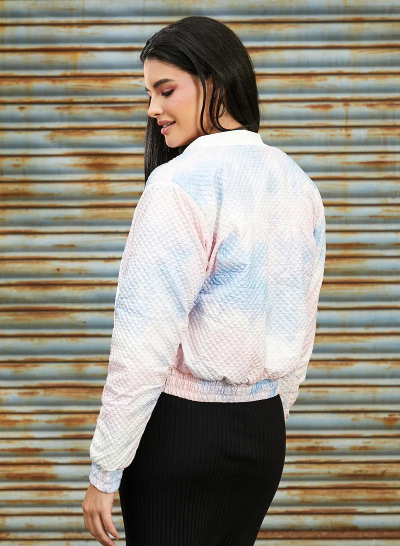 Pinacolada  Women's Powder Blue & Blush Pink Tie-Dye Micro Diamond Quilted Puffer Jacket for Women | Best Price UAE
