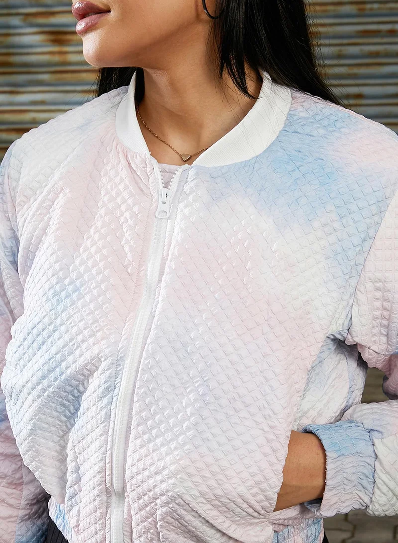 Pinacolada  Women's Powder Blue & Blush Pink Tie-Dye Micro Diamond Quilted Puffer Jacket for Women | Best Price UAE