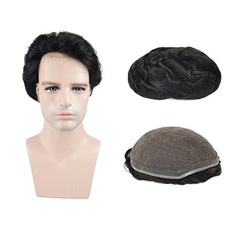 Amiable Toupee for Men Human Hair Full French Lace 810 Inches Base Mans Hair Replacement Systems Soft Lace mens HairpieceOff Black Color 1B