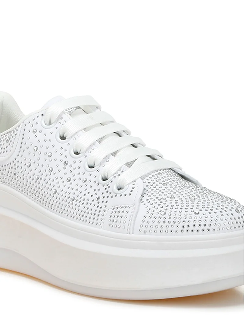London Rag Rhinestones Embellished Chunky Sneakers in White