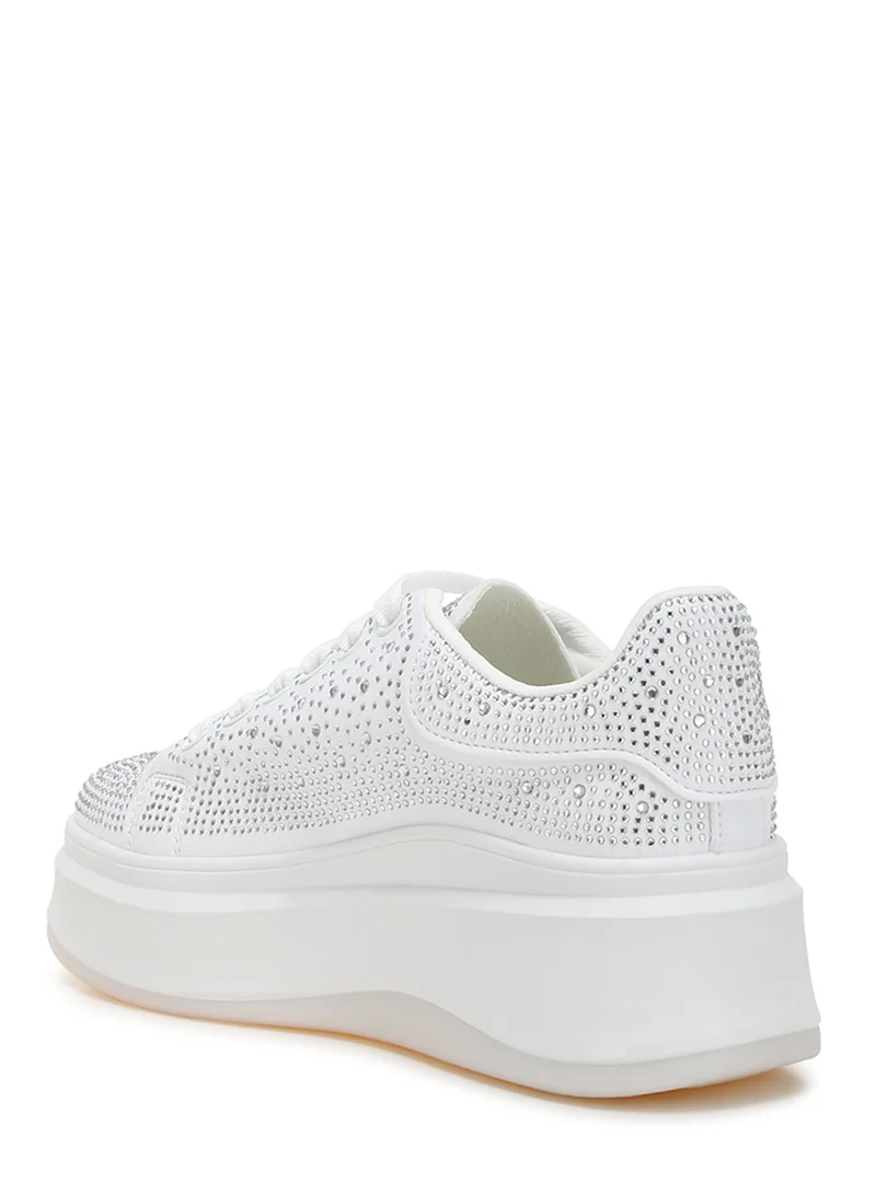 London Rag Rhinestones Embellished Chunky Sneakers in White