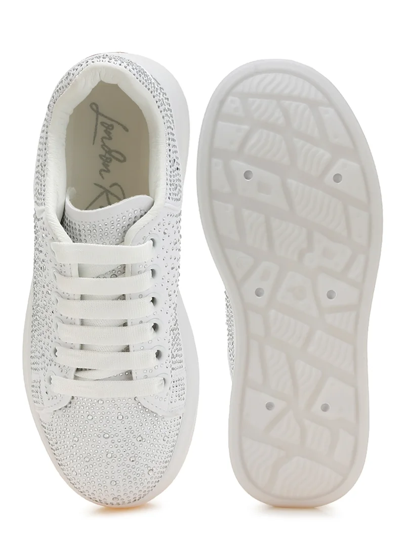 London Rag Rhinestones Embellished Chunky Sneakers in White