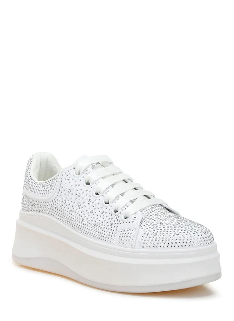 London Rag Rhinestones Embellished Chunky Sneakers in White