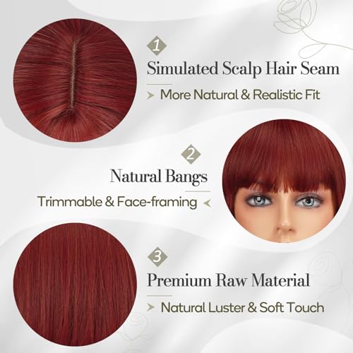 BARSDAR Short Bob Wig with Bangs - Short Copper Red Bob Wig with Bangs for Women - 12 Inch Chin-Length Natural Looking Soft Synthetic Hair Replacement Daily Halloween Party Copper Red Wigs - Image 3