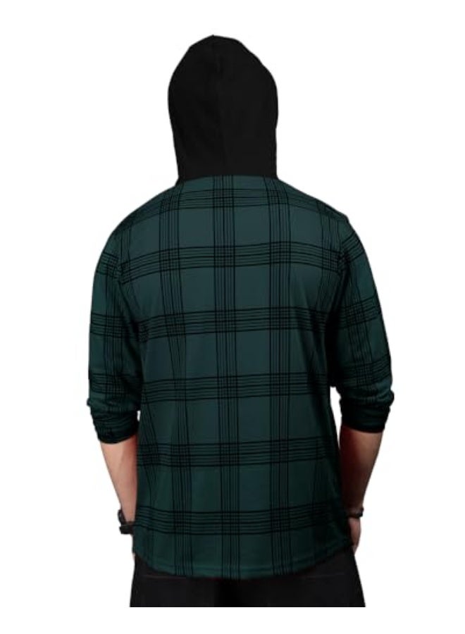 eyebogler Mens Checkered Hooded Neck Full Sleeve T-Shirt - Image 2