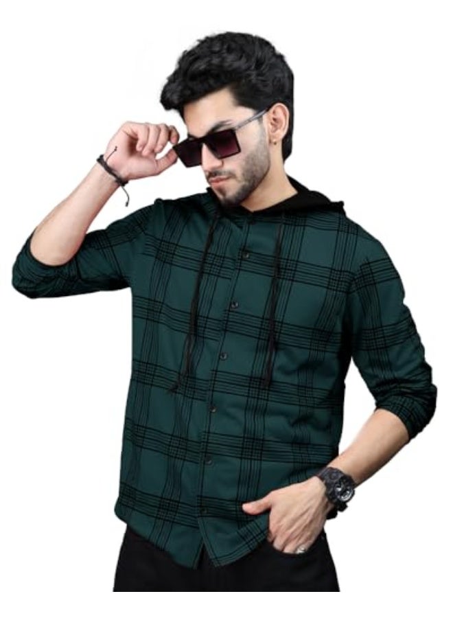 eyebogler Mens Checkered Hooded Neck Full Sleeve T-Shirt - Image 1