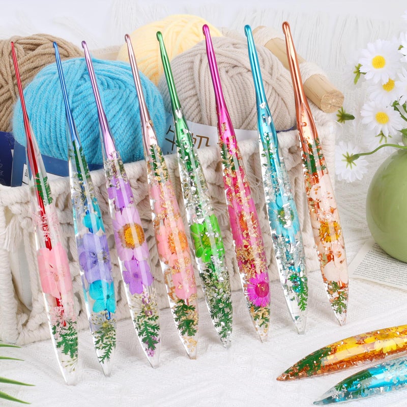 Coopay Crochet Hook Set, 9 PCS Crochet Hooks with Case (2.0mm-6.0mm), Floral Resin Grips - Beautiful & Ergonomic, Great for Crocheting Blankets, Dolls, Shawls, Hats, Scarves (B-J) - Image 2