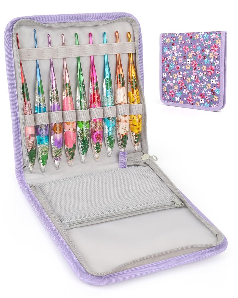 Coopay Crochet Hook Set, 9 PCS Crochet Hooks with Case (2.0mm-6.0mm), Floral Resin Grips - Beautiful & Ergonomic, Great for Crocheting Blankets, Dolls, Shawls, Hats, Scarves (B-J) - Image 1