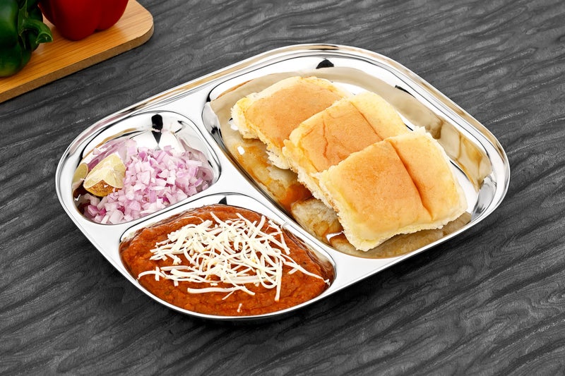 Vinod Stainless Steel 3-Compartment Plate/Heavy Guage Pav Bhaji Plate/Idli Sambhar Breakfast Plate/Stainless Steel Plates for Lunch/Dinner, Set of 06 - Image 4