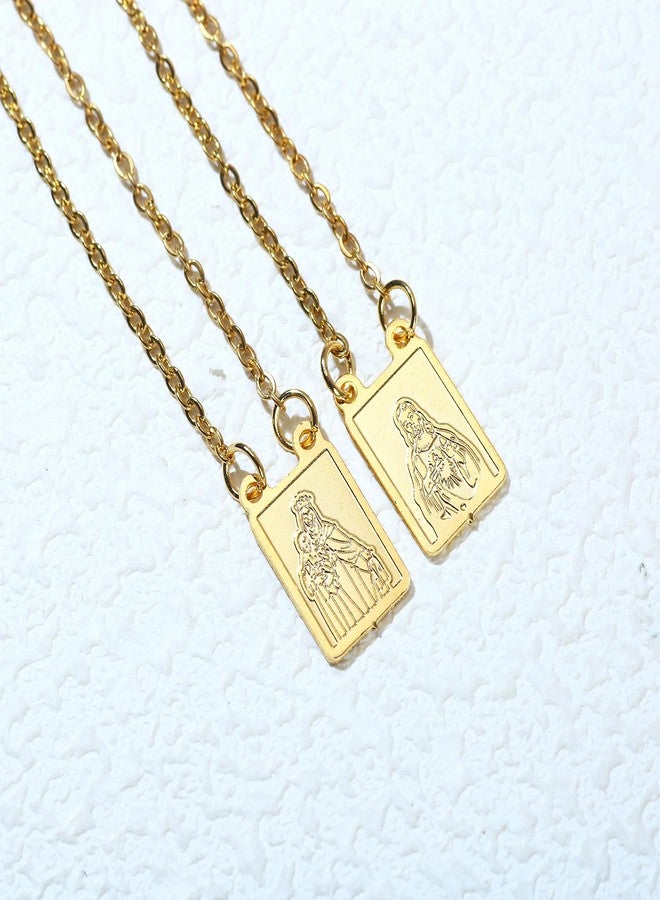 Ohmique Scapulars Catholic Necklace - Scapular Necklace Religious, Escapularios Catolicos Chain. Catholic Chain. Holy Carmel Stainless Steel Mary Jewelry Gifts for Women Men (GOLD) - Image 2