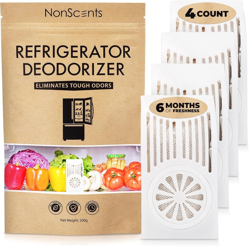 NonScents Refrigerator Deodorizer – Odor Eliminator for Fridge & Freezer – Unscented & Long-Lasting (4-Count) - Image 1