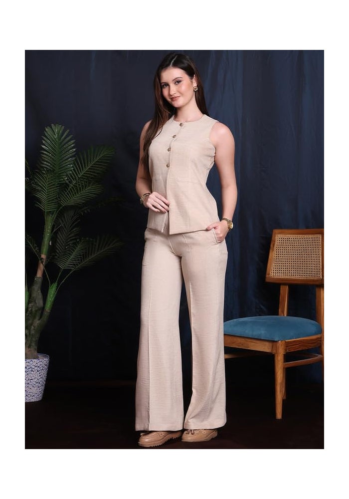 Exude Beige Tailored Co-ord Set for Women - Image 4