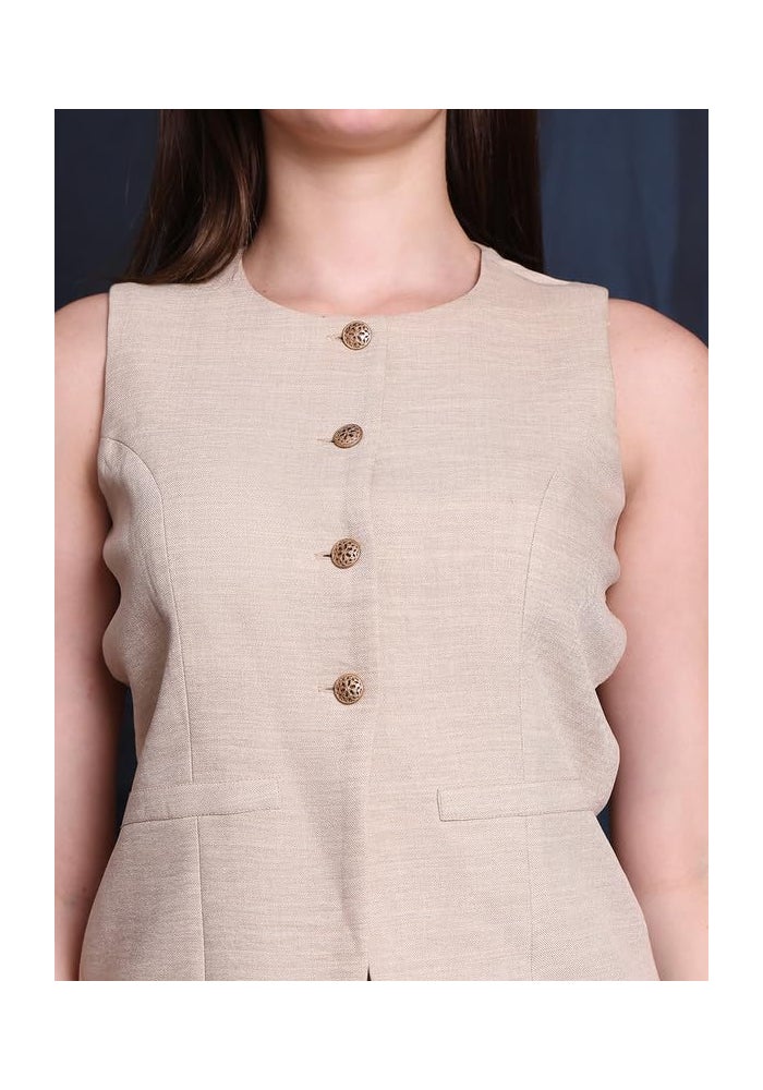 Exude Beige Tailored Co-ord Set for Women - Image 3