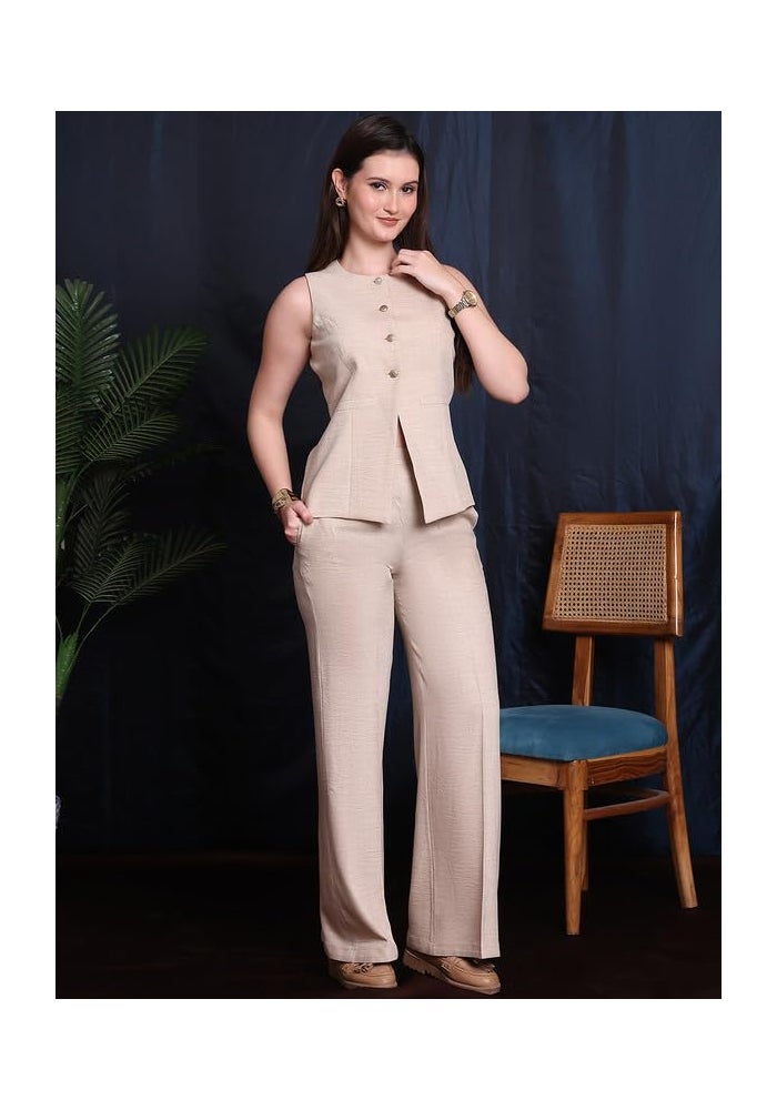 Exude Beige Tailored Co-ord Set for Women - Image 5