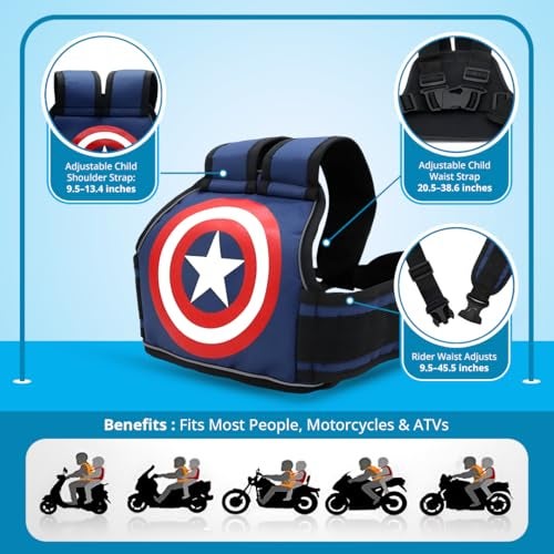 Tony Stark Kids Safety Belt for Two Wheeler with Reflective Strips, Portable Seat Belt Children Motorcycle Harness for Motorcycle Bike, Adjustable Safety Harness for Boys Girls (Star Blaze) - Image 2