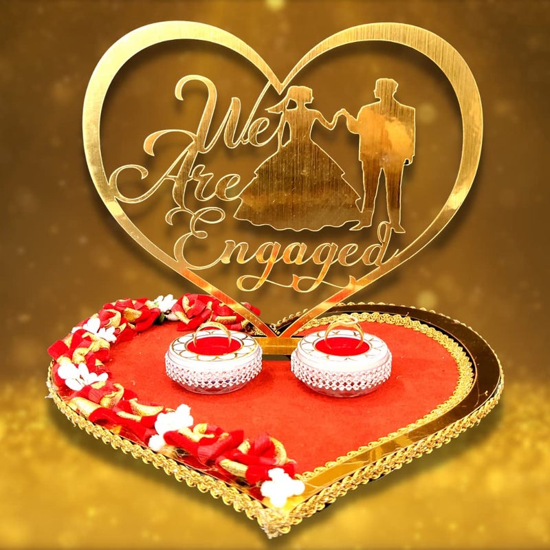 Unique Palette WE ARE ENGAGED Wedding Ring Platter | Wedding Ring Platter | Marriage Decor | Engagement Tray (Red - Image 1