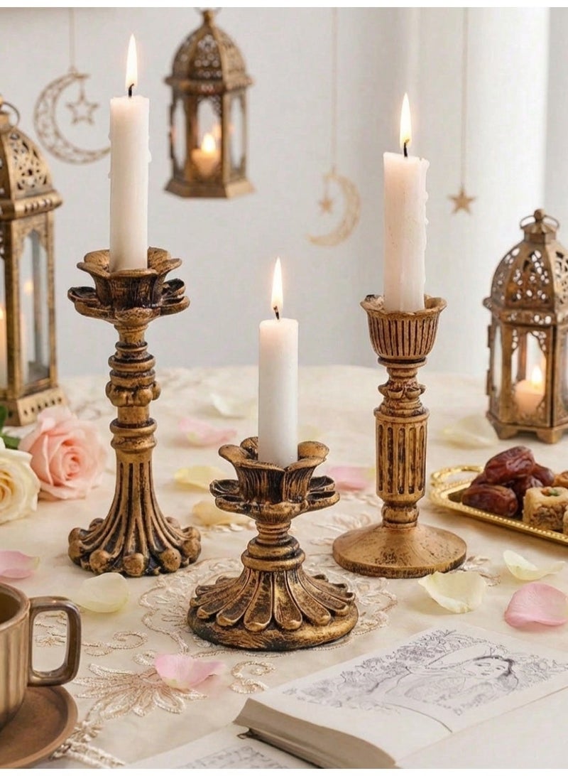 French Vintage Candle Holder/Candlestick Holders Set,French Vintage Gothic  Floral Design Vintage Nostalgic Style Candle Holder for Home Decoration, Table Centerpiece, Minimalist Vintage Wedding Art Deco, Best Mother's Day Gifts, Birthday Gifts - Image 1