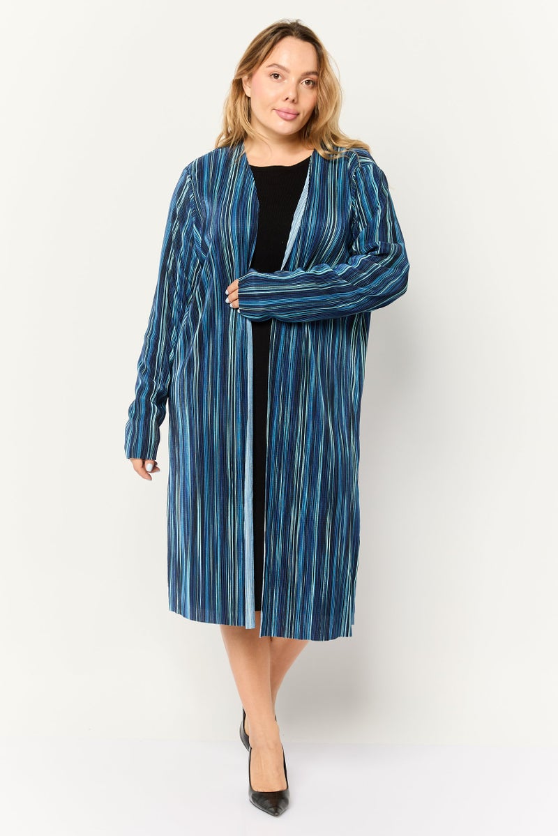Cyrus Women Split Neck Rib Cardigan, Teal Blue  - Image 1