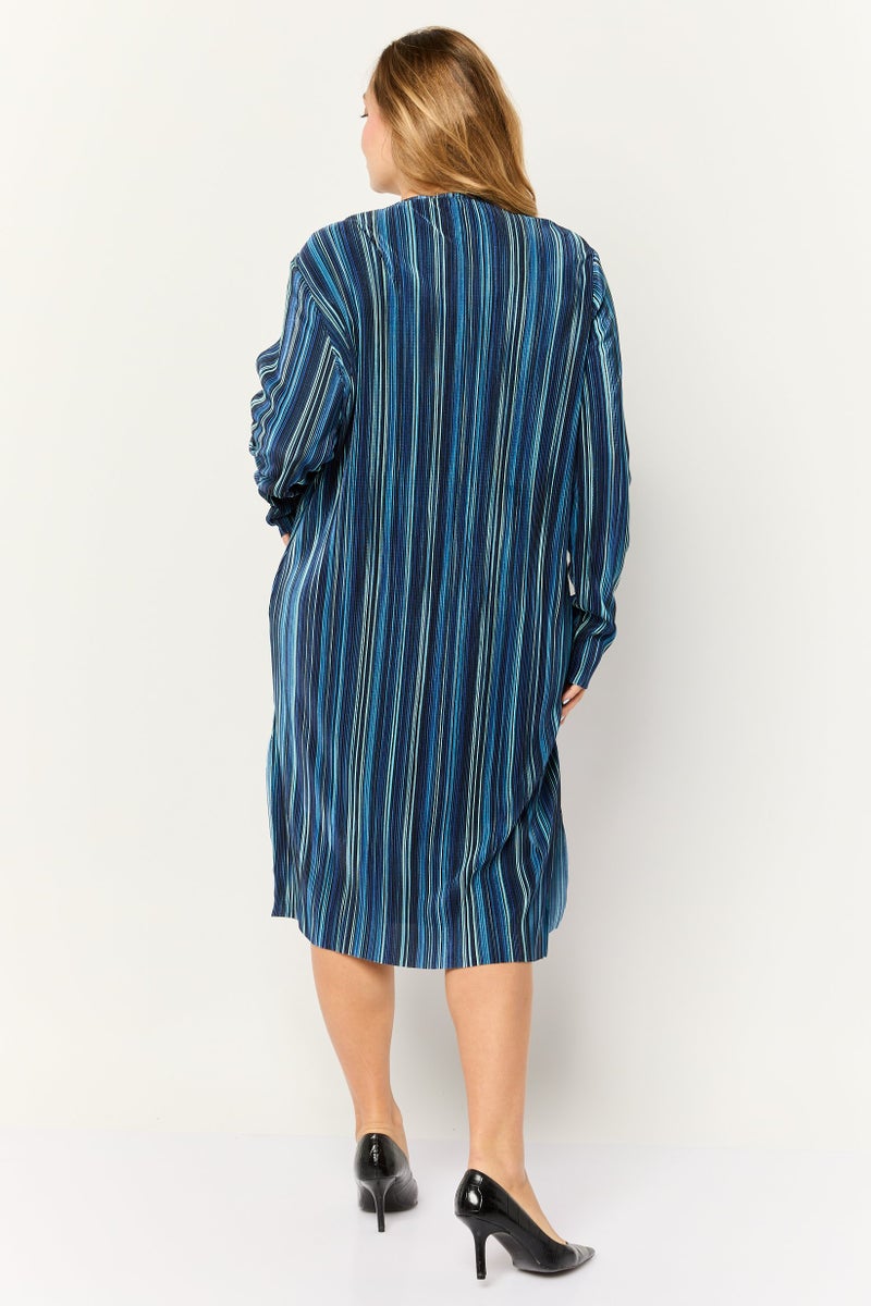 Cyrus Women Split Neck Rib Cardigan, Teal Blue  - Image 4