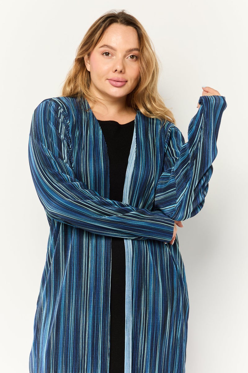 Cyrus Women Split Neck Rib Cardigan, Teal Blue  - Image 2
