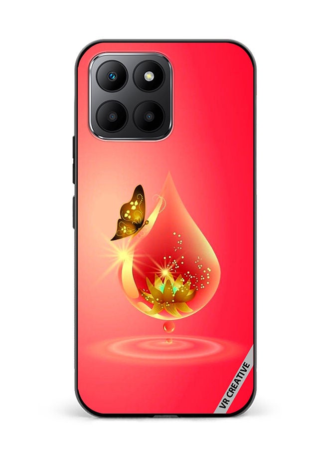 VR CREATIVE Protective Case Cover For Honor 70 Lite Golden Butterfly Red Waterdrop Design Multicolour - Image 1