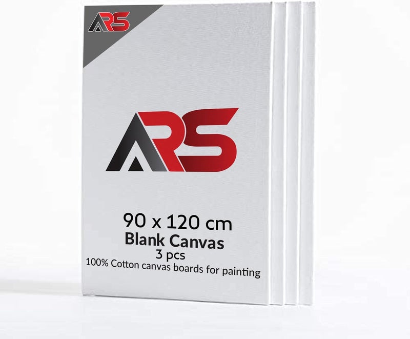 ARS Blank 90 x 120 cm White (Pack of 3)- this premium-quality 100% Cotton Artist Boards For Painting, Acrylic Pouring, Oil Paint Dry & Wet Art Media - Image 1