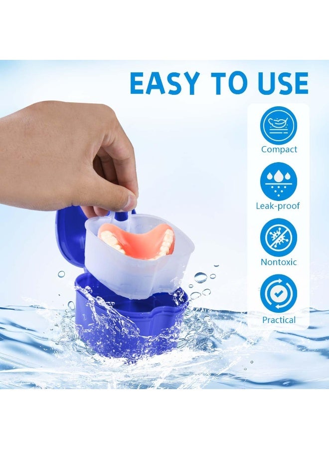 Denture Bath Case Cup Box Holder Storage Soak Container with Strainer Basket for Travel Cleaning (Blue) - Image 2