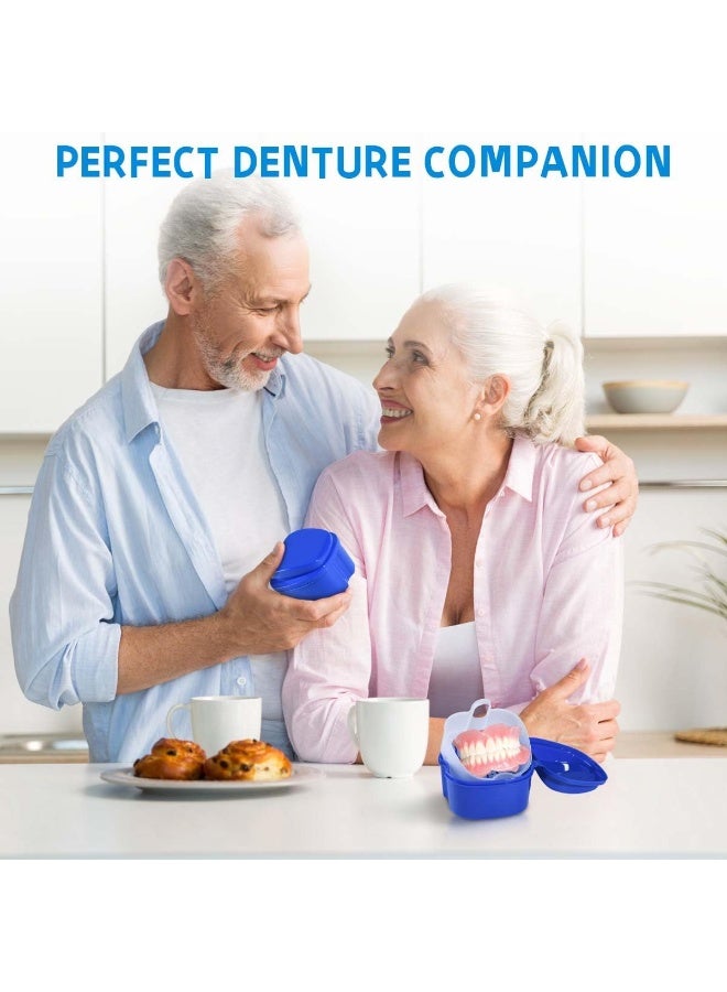 Denture Bath Case Cup Box Holder Storage Soak Container with Strainer Basket for Travel Cleaning (Blue) - Image 3
