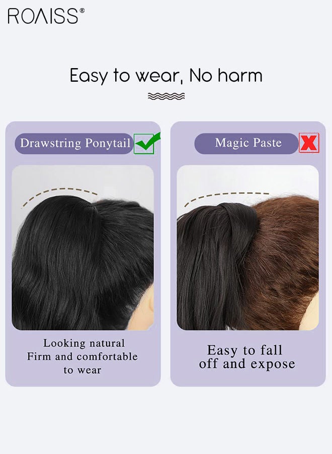 رويس وصلة شعر ذيل حصان طويلة مموجة برباط للنساء، وصلات شعر ذيل حصان اصطناعية، قطع شعر ناعمة طبيعية للاستخدام اليومي للحفلات 60 سم (24 بوصة) - أسود - Image 4