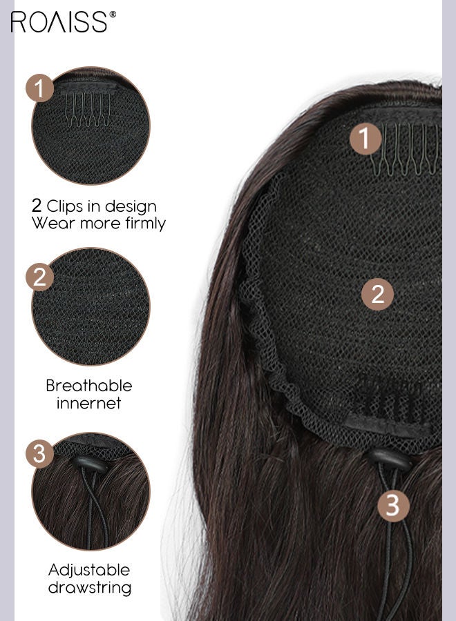 رويس وصلة شعر ذيل حصان طويلة مموجة برباط للنساء، وصلات شعر ذيل حصان اصطناعية، قطع شعر ناعمة طبيعية للاستخدام اليومي للحفلات 60 سم (24 بوصة) - أسود - Image 5