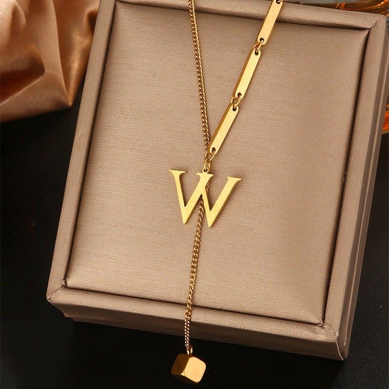 Vital Titanium Steel Tassel Collarbone Necklace for Women, 26 Letter Initial Pendant, Fade-Resistant Minimalist Jewelry