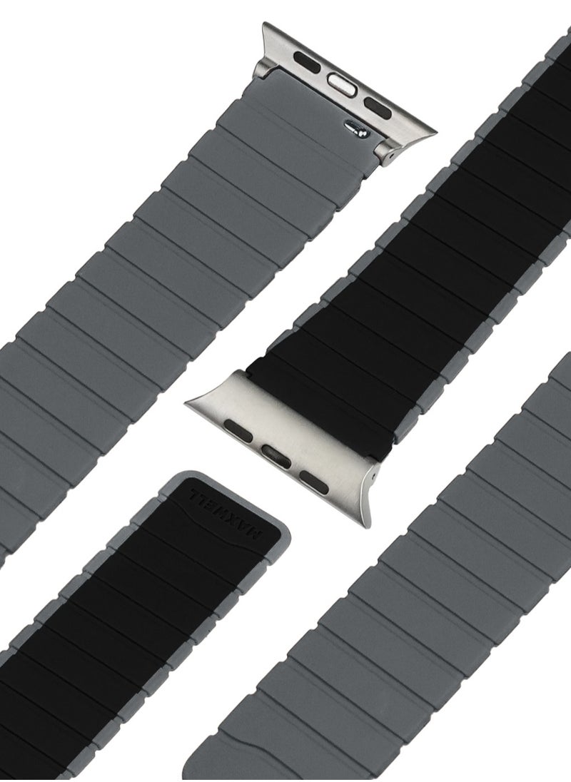 Maxwell Electronics - Maxwell Titan Series Smart Watch Magnetic Band Compatible with Apple Watch 42mm to 44mm Magnetic Watch Strap Silicone Band for Women and Men Unisex Strap Band (Black/Gray) - Image 1