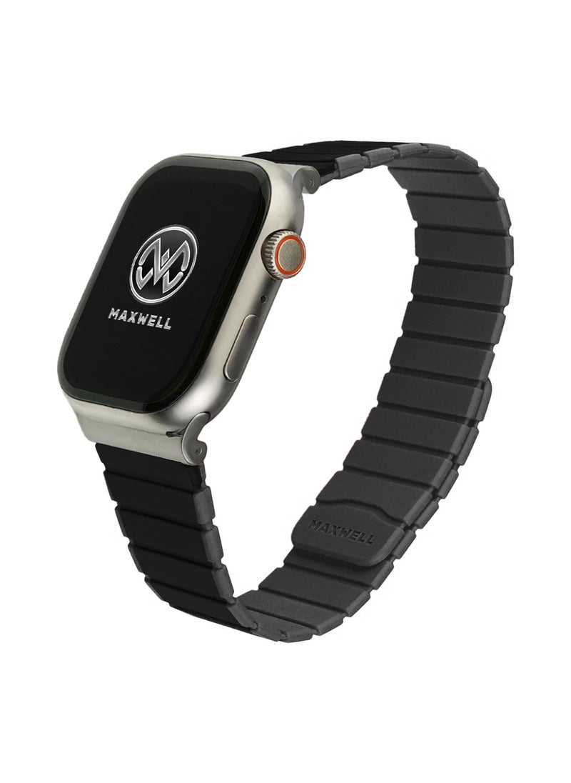 Maxwell Electronics - Maxwell Titan Series Smart Watch Magnetic Band Compatible with Apple Watch 42mm to 44mm Magnetic Watch Strap Silicone Band for Women and Men Unisex Strap Band (Black/Gray) - Image 1