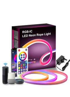Neon Rope Light, RGB-IC WiFi Neon LED Strip Ligh with Music Sync, DIY LED Rope Lights with Remote, Tuya/Smart Life App Control, IP68 Waterproof, Works with Alexa and Google Assistant, 5M
