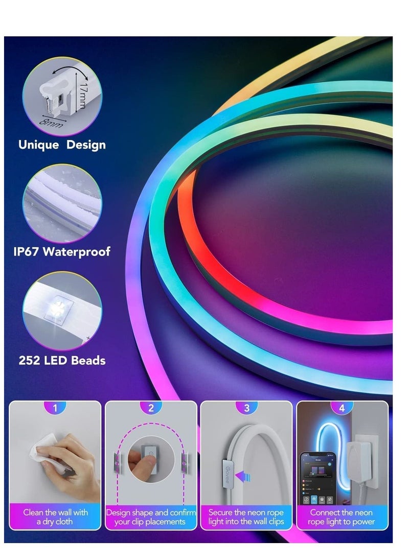 KASTWAVE - Neon Rope Light, RGB-IC WiFi Neon LED Strip Ligh with Music Sync, DIY LED Rope Lights with Remote, Tuya/Smart Life App Control, IP68 Waterproof, Works with Alexa and Google Assistant, 5M - Image 1