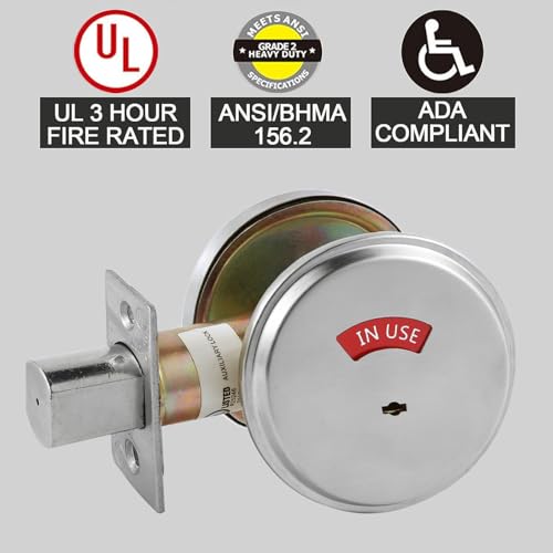HISAFE in-Use/Vacant Commercial Deadbolt, Heavy Duty Satin Chrome Grade 2 Privacy Indicator Deadbolt for Bathroom/Office, UL3 Hour Fire Rated, Left&Right Handed, 2 3/4" Backset - Image 3