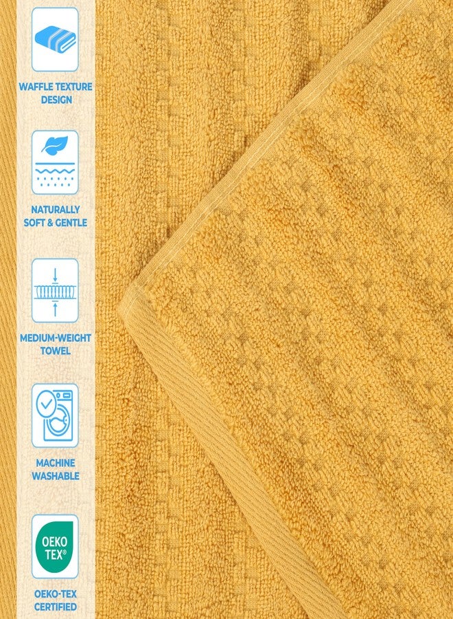 Superior منشفة زوما الفاخرة بدون لف من القطن بوزن متوسط، للحمام الضيفي، الحمام، الدش، السبا، مناشف فاخرة، أساسيات، خطوط منقوشة بنمط الوافل، مناشف كبيرة الحجم، مجموعة من 2، ذهبية - Image 4