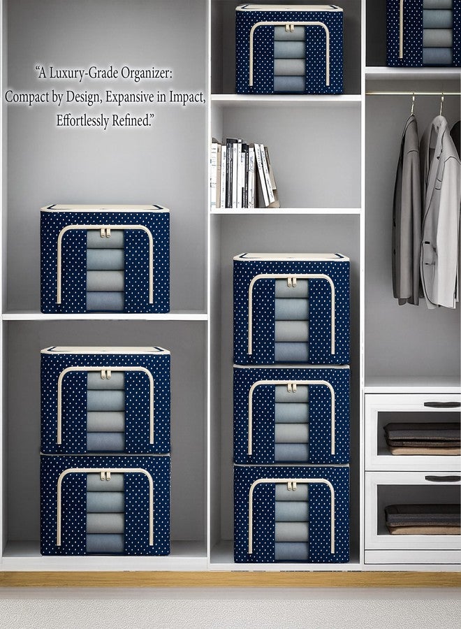 VERAT 6 Pcs 24 Liters Foldable Steel Frame Cloth Organizer for Storage/Wardrobe Organizer for Storage/almirah organizer for Sarees/Shirts/Blankets/Clothes Storage Box with Handle - (Blue) - Image 5